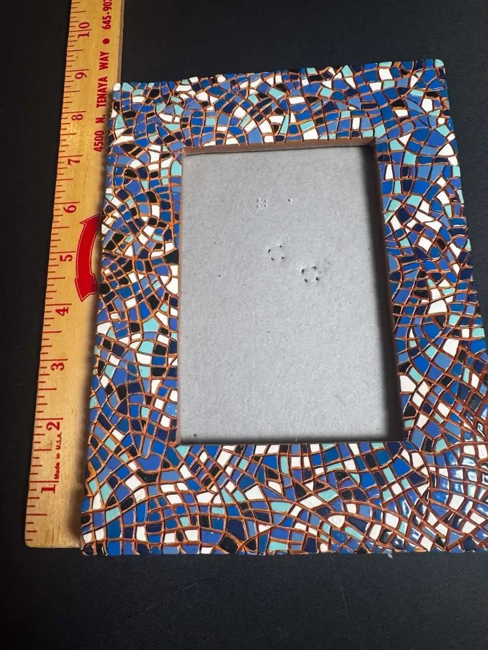 Handmade Blue, White and Black Glass Mosaic Photo Frame